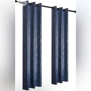 Navy / Silver Blackout Curtains Drapes w Grommets - 2 Panels (52” x 84” each)